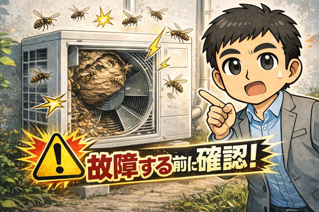 室外機蜂の巣故障のリスクと駆除費用や殺虫剤の注意点