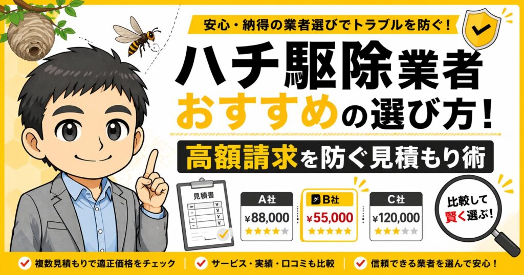 ハチ駆除業者おすすめの選び方！高額請求を防ぐ見積もり術