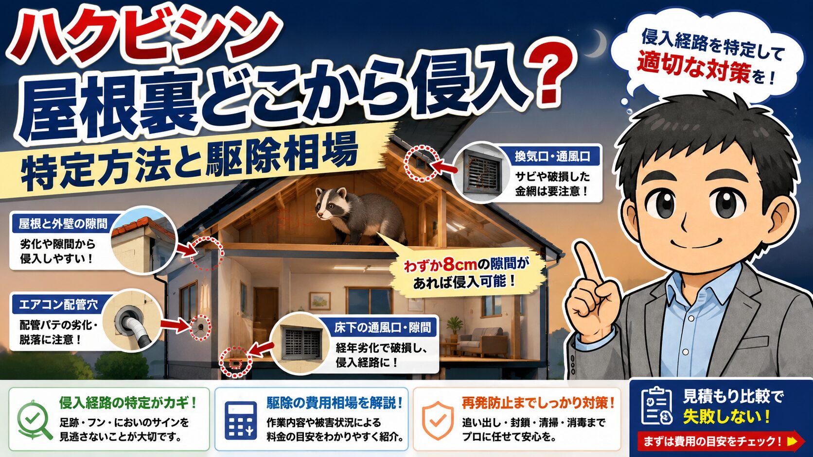 ハクビシン屋根裏どこから侵入